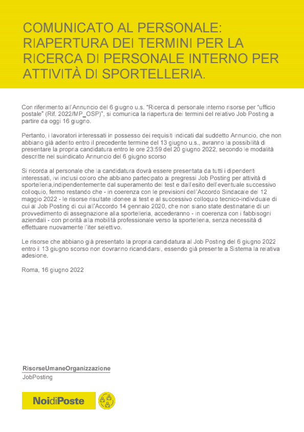 Riaperti  I termini per la ricerca di sportellisti
