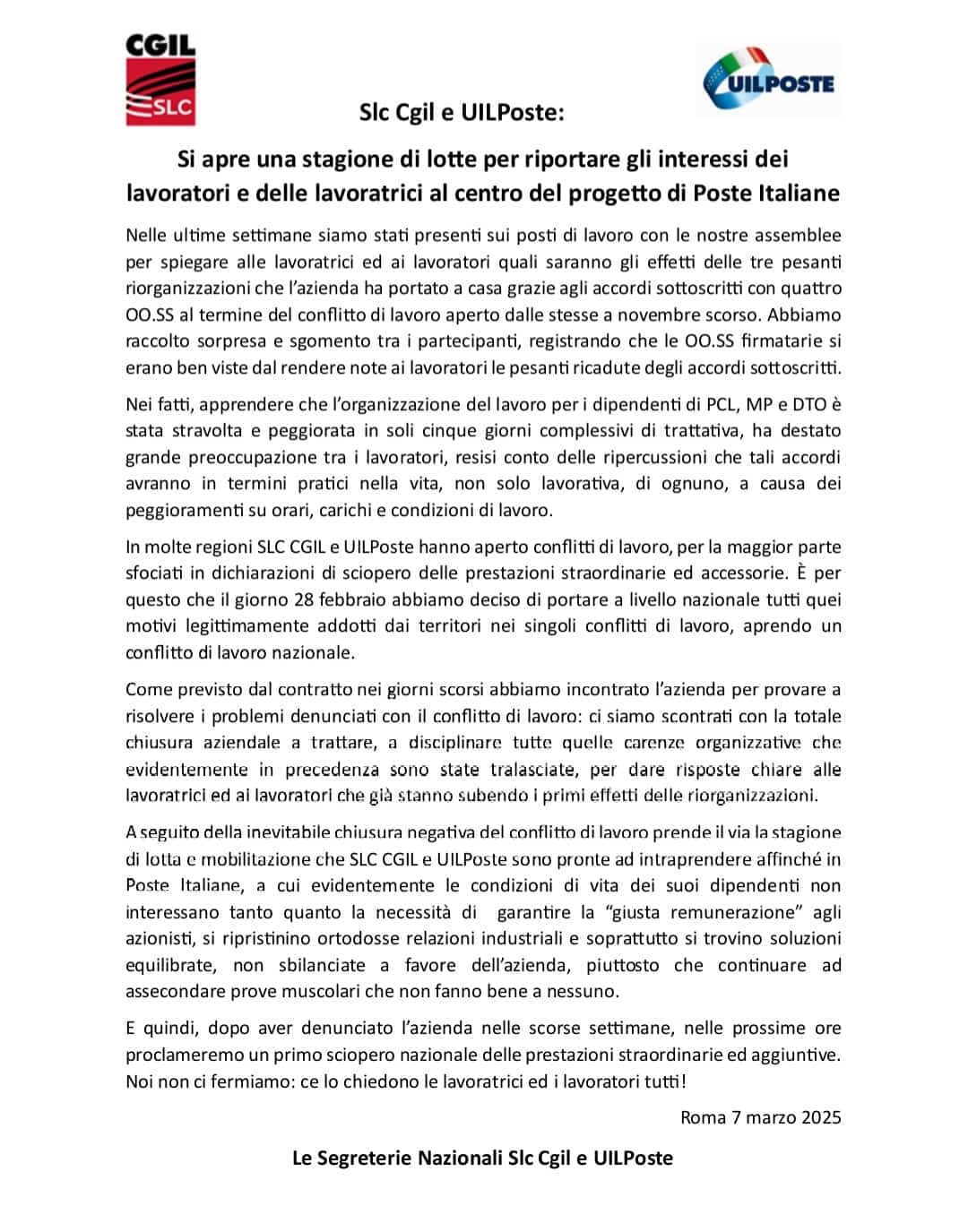 Comincia una stagione di lotta