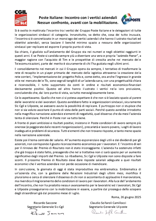 POSTE SFUGGE AL CONFRONTO